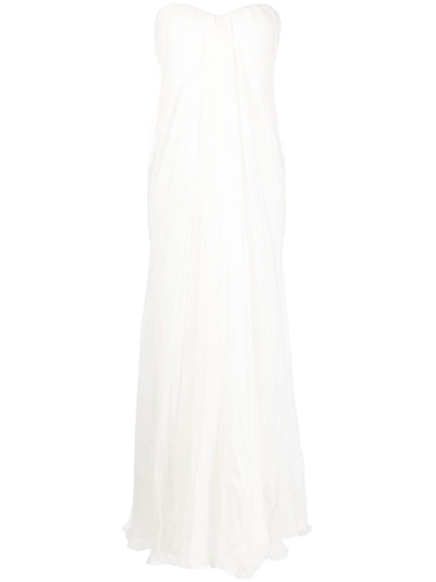 Alexander Mcqueen Gerafftes Abendkleid In White