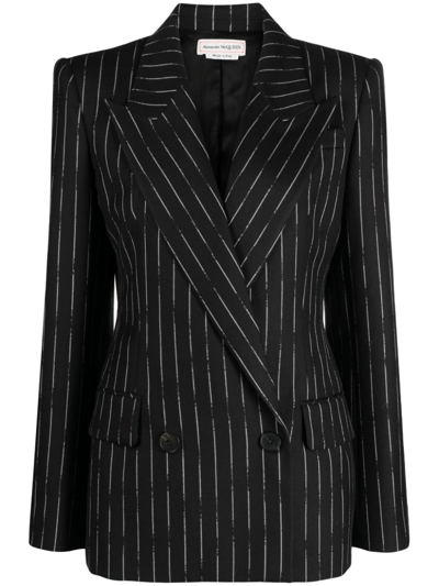 Alexander Mcqueen Pinstripe Tailored Jacket With Double-breasted Front In Black