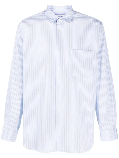 Comme Des Garçons Shirt Striped Long-sleeve Cotton Shirt In Blau