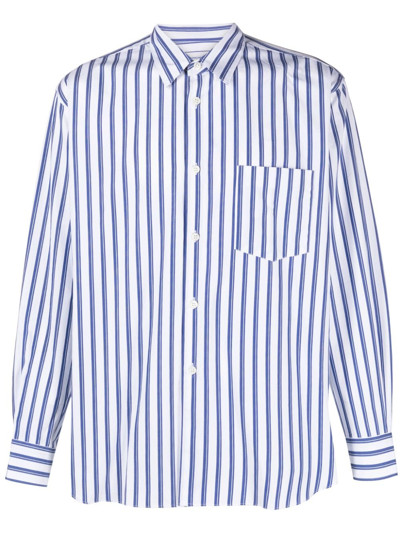 Comme Des Garçons Shirt Striped Long-sleeve Cotton Shirt In Weiss