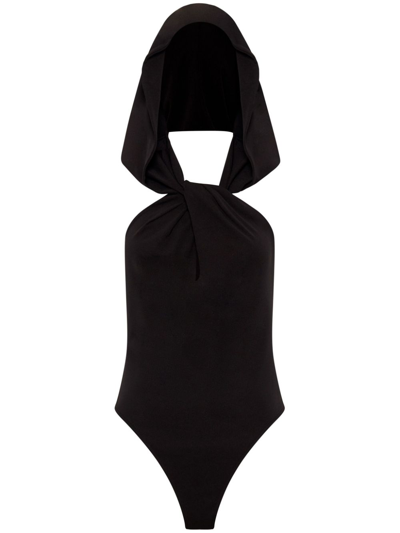 Nicholas Annalise Hooded Bodysuit In Schwarz