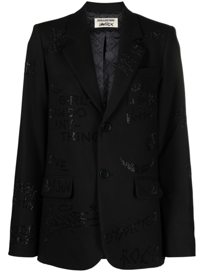 Zadig & Voltaire Single-breasted Rhinestone Blazer In Black