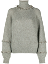TWINSET FRAYED-TRIM HIGH-NECK JUMPER