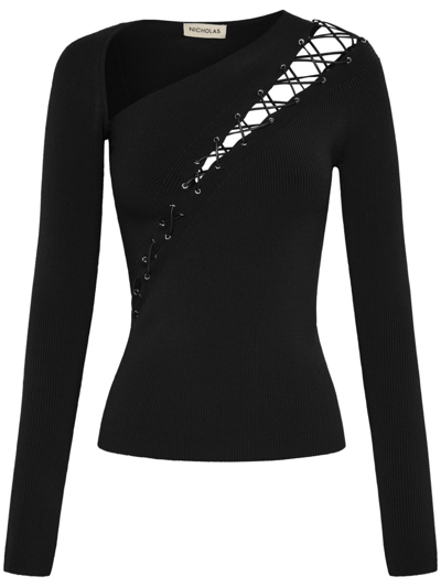 Nicholas Cosima Long Sleeve Lace Up Top In Black