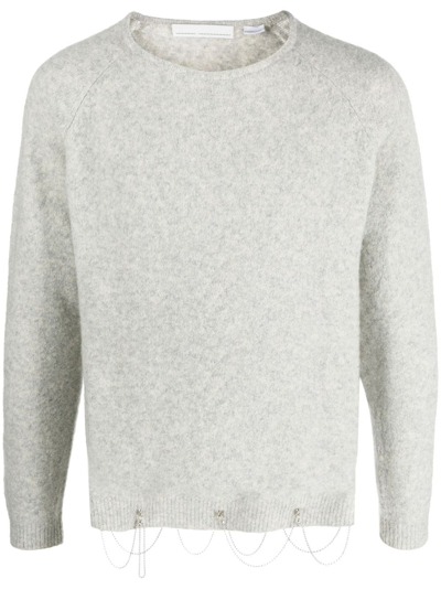 Random Identities Crystal-embellished Wool-blend Jumper In Grey