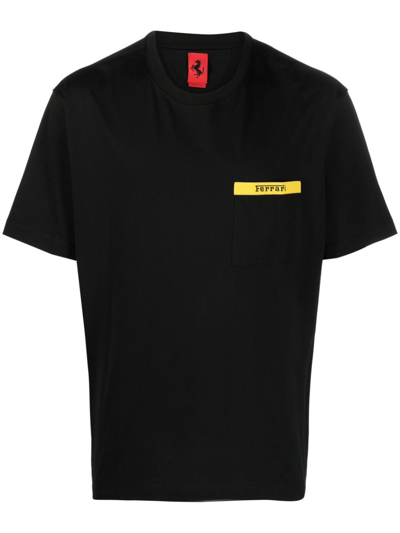 Ferrari Logo-patch Cotton T-shirt In Schwarz