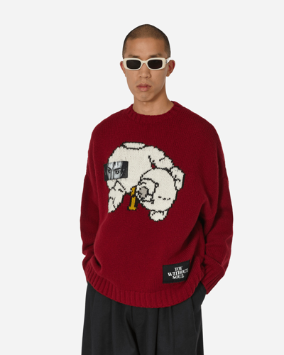 Undercover Teddy Bear Crewneck Sweater Bordeaux In Red