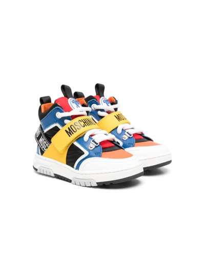 Moschino Kids' Logo-print Panelled Sneakers In Blue