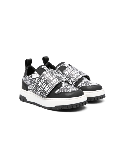 Moschino Kids' Logo-print Touch-strap Sneakers In Black