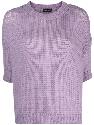 Roberto Collina Wool-blend Knitted T-shirt In Purple