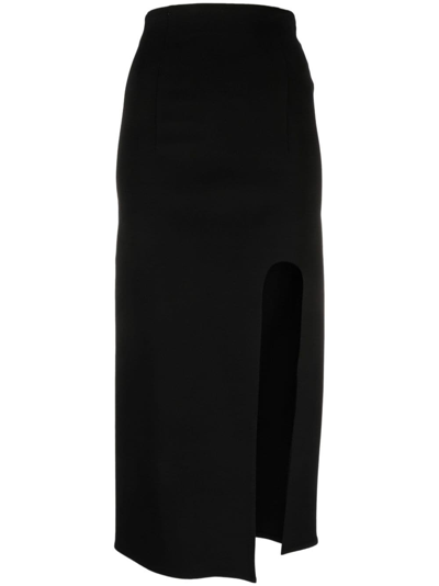 Alessandro Vigilante Jersey Midi Skirt W/ Side Slit In Black
