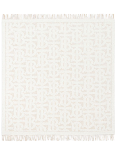 Burberry Monogram-motif Cashmere-silk Blanket In Neutrals