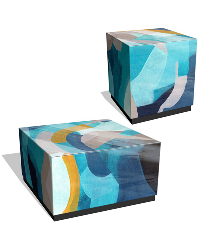 Empire Art Direct Set Of 2 Puzzle Blues I & Ii By June Erica Vess Side Tables