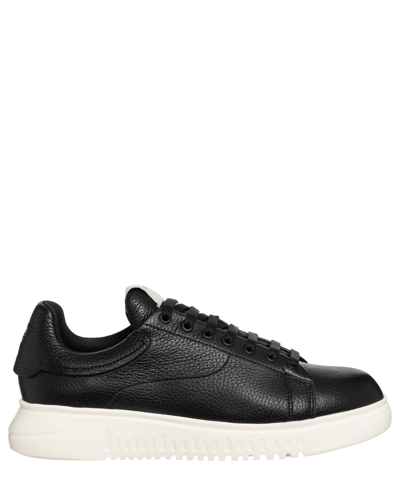Emporio Armani Leather Sneakers In Black | ModeSens