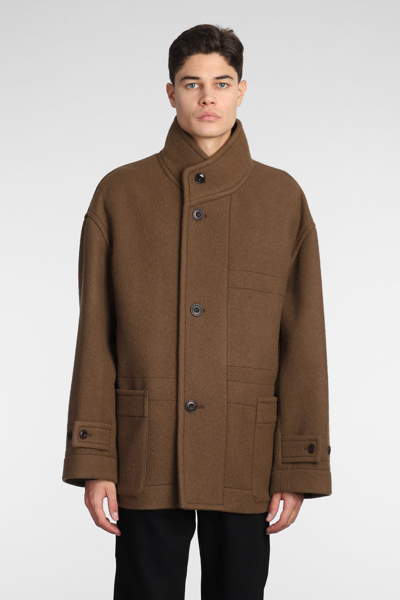 Lemaire Brown Boxy Coat In Br480 Olive Brown