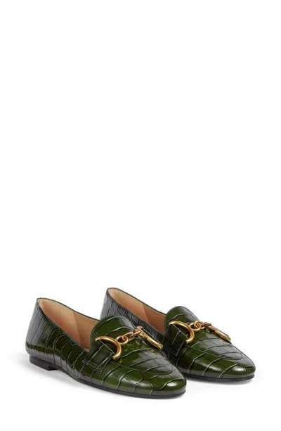 Lk Bennett Daphne Croc Embossed Loafer In Dark Green