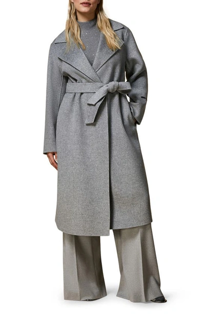 Marina Rinaldi Belted Virgin Wool Trench Coat In Medium Grey
