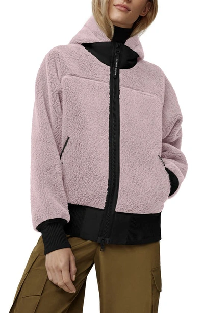 Canada Goose Simcoe Bonded High Pile Fleece Hooded Wool Blend Jacket In Lucent Rose