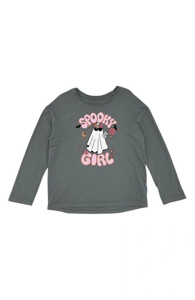 Feather 4 Arrow Babies' Spooky Girl Long Sleeve Cotton Graphic T-shirt In Charcoal