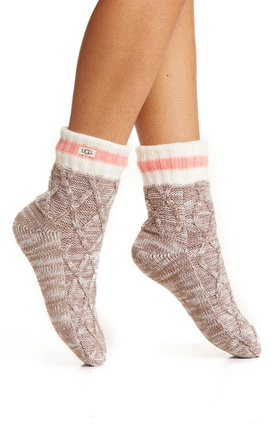 Ugg Deedee Fleece Lined Quarter Crew Socks In Allspice / Pink Coral