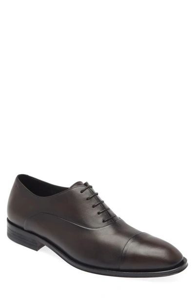 Hugo Boss Italian-made Leather Oxford Shoes With Branding In Brown
