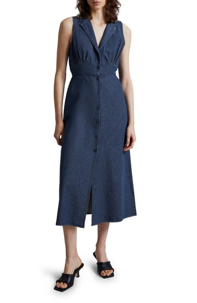 & Other Stories Sleeveless Chambray Midi Dress In Dark Blue Denim | ModeSens