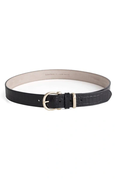 & Other Stories Croc Embossed Leather Belt In Black Croco