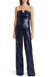 Black Halo Lena Sequin Strapless Jumpsuit In Blue
