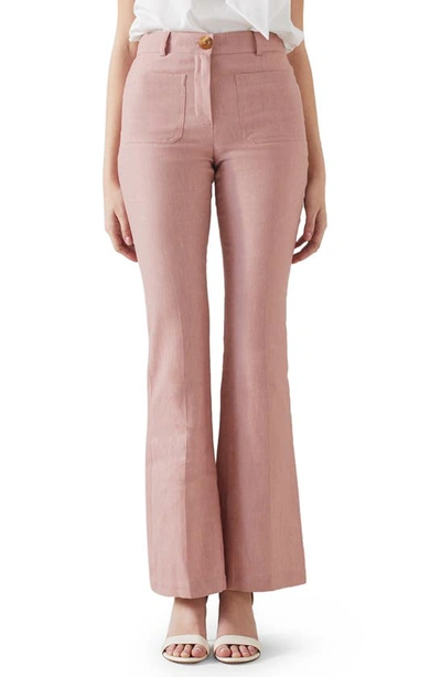 Lk Bennett Avery Cotton & Linen Kick Flare Trousers In Pink