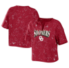 Wear By Erin Andrews Crimson Oklahoma Sooners Bleach Wash Splatter Notch Neck T-shirt In Crimson