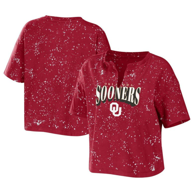 Wear By Erin Andrews Crimson Oklahoma Sooners Bleach Wash Splatter Notch Neck T-shirt