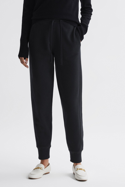 Reiss Bronte - Black Cotton Drawstring Cuffed Joggers, S