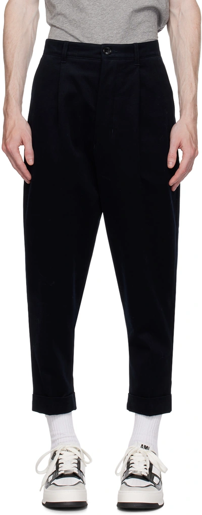 Ami Alexandre Mattiussi Navy Carrot Oversized Trousers In Night Blue.430
