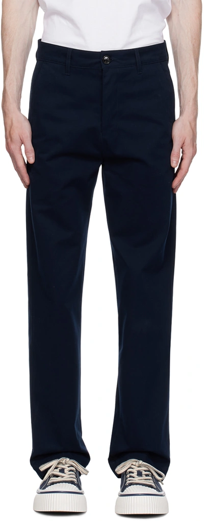 Ami Alexandre Mattiussi Navy Creased Trousers In Night Blue.430