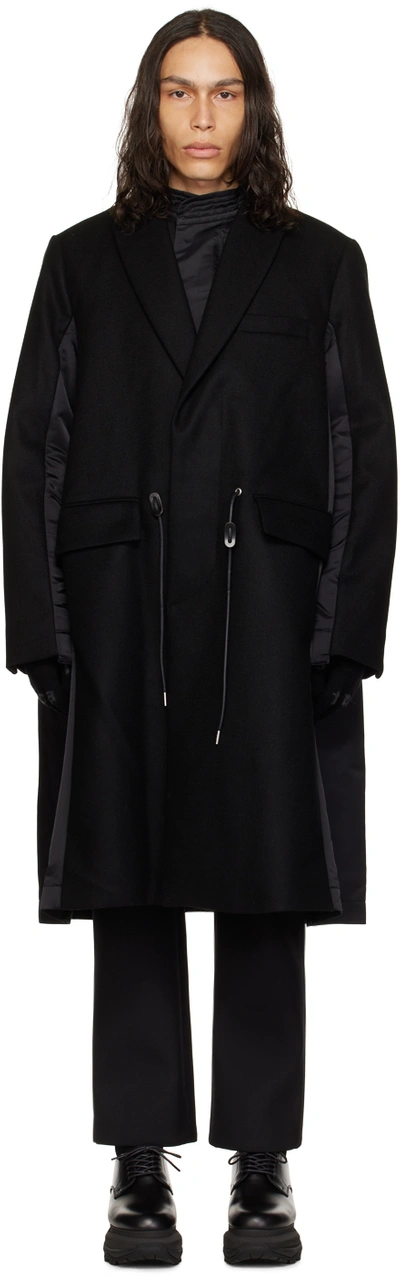 Sacai Black Drawstring Coat In 001 Black