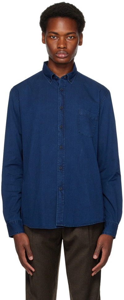 Sunspel Cotton-chambray Shirt In Indigo