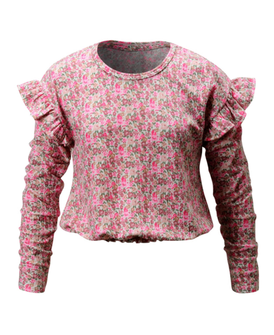 Colette Lilly Big Girls Ruffled Textured Long Sleeve Top In Vanilla Ice Floral