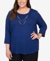 ALFRED DUNNER PLUS SIZE DOWNTOWN VIBE HEATHER MELANGE CREW NECK TOP WITH NECKLACE