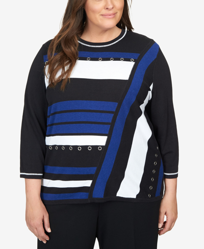 Alfred Dunner Plus Size Downtown Vibe Spliced Colorblock 3/4 Sleeve Sweater In Multi