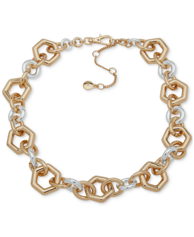 Dkny Two-tone Circle & Hexagon Link Collar Necklace, 16" + 3" Extender In Gold