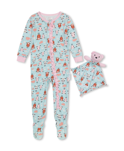 Max & Olivia Baby Girls Snug Fit Coverall One Piece With Matching Blankie Set In Turq