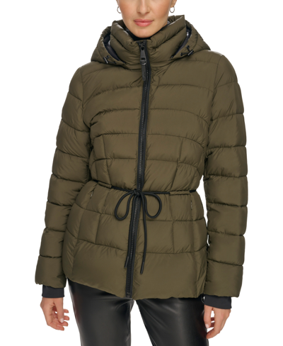 Dkny Women's Rope Belted Hooded Puffer Coat, Created For Macy's In Loden