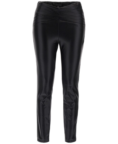 Guess Faux Leather Leggings With Zip Detail In Jet Black Multi