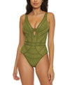 BECCA WOMEN'S CROCHET PLUNGING ONE-PIECE KEYHOLE SWIMSUIT