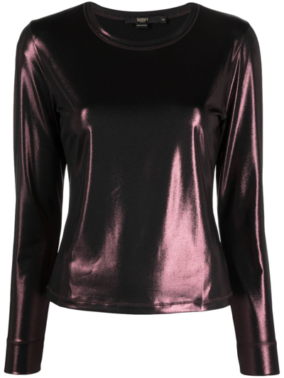 Seventy Lamé Effect Long-sleeve Top In Bourdeux