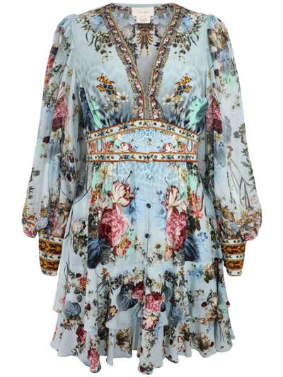 Camilla Crystal-embellished Buttoned Flared Dress In Blue