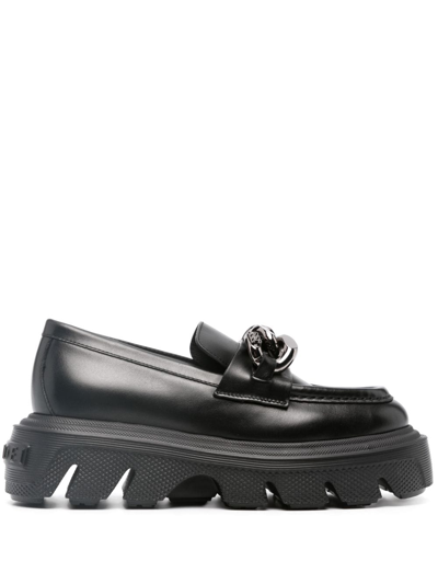 Casadei Chain-link Leather Loafers In Black