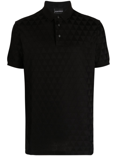 Emporio Armani Patterned-jacquard Cotton Polo Shirt In Black