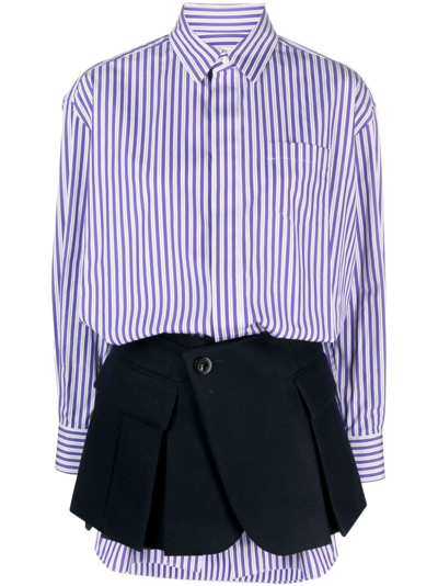 Sacai + Thomas Mason Layered Striped Cotton-poplin And Wool Mini Shirt Dress In Purple