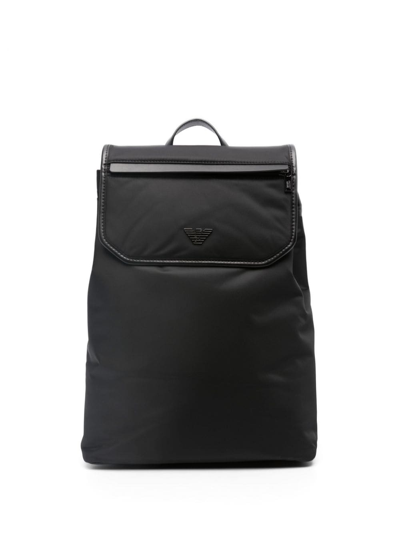Emporio Armani Logo-plaque Foldover Backpack In Black